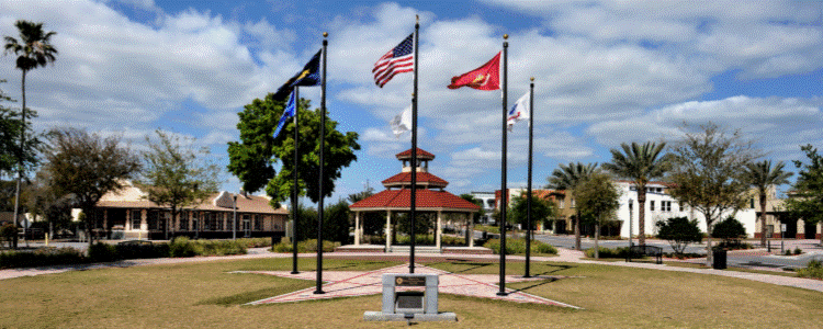 Picture of Military Court of Honor flags on poles